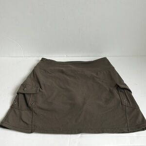 Athleta athletic brown cargo skirt skort snap pockets built in shorts stretch